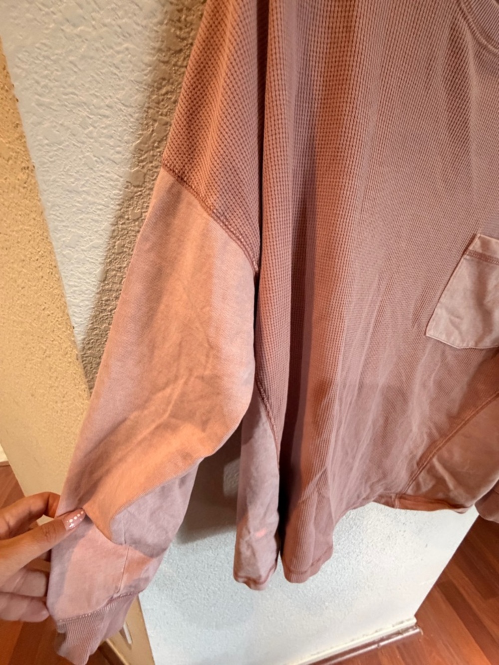 wild fable blush pink waffle-knit long sleeve top with pocket - Picture 3 of 6